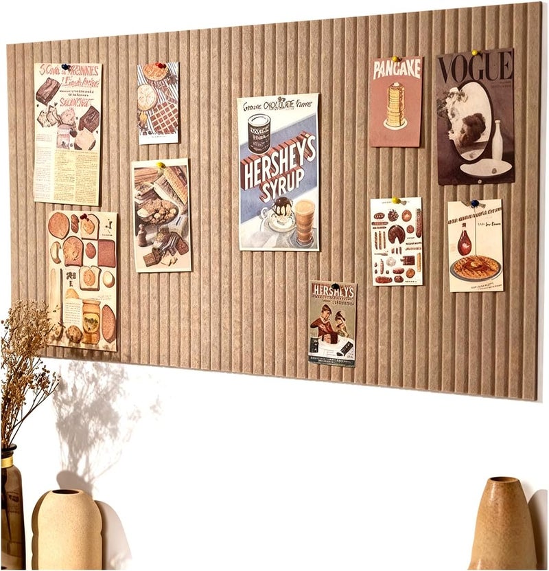 rokeblau 48x32 inches Large Bulletin Board, Decorative Felt Pin Board, 0.35“ Thick Foldable Photo Display Board with Self-Adhesive Tape, Vision Board for School Home Kitchen Office Walls - Dark Camel - Image 1